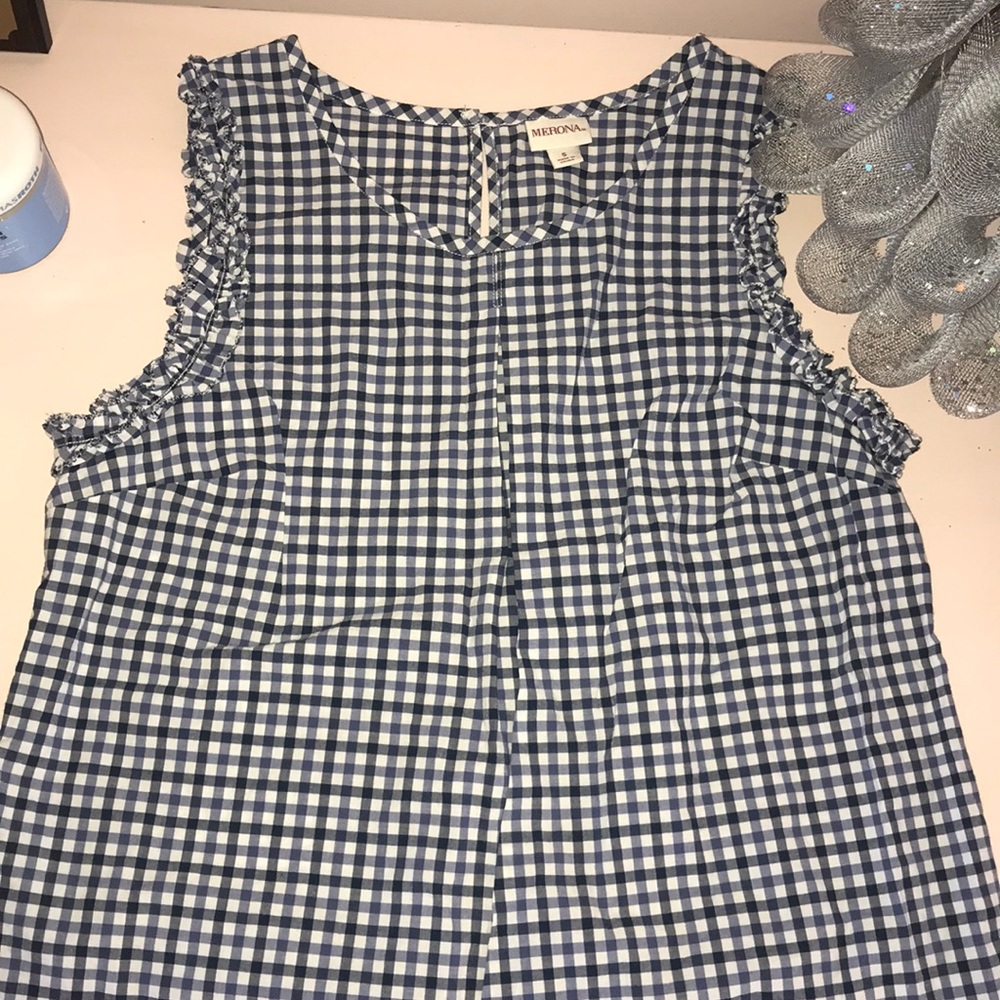 Blue and white plaid shirt